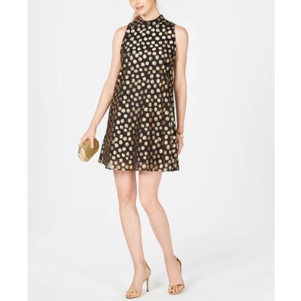 Signature by Robbie Bee Black Polka Dot Trapeze Dress Women's Size 8 Petite